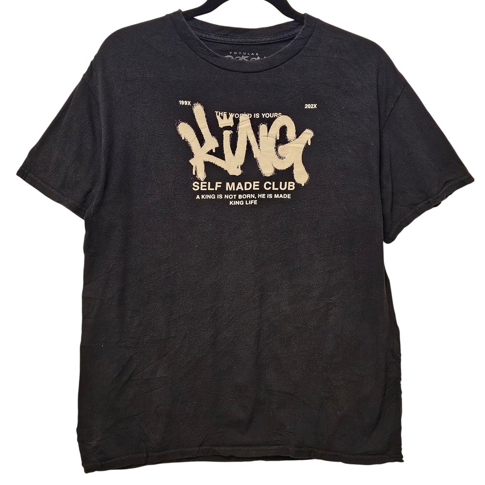 Popular Poison Mens King Self Made Club Lion Graphic Black T-Shirt Medium